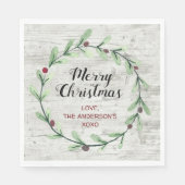 Moderne Waterverf Holly Wreate Kerstmis Servet (Voorkant)