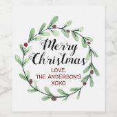 Moderne Waterverf Holly Wreate Kerstmis Wijn Etiket (Enkel label)