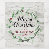 Moderne Waterverf Holly Wreate Kerstmis Wijn Etiket (Enkel label)
