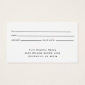 Moderne Waterverf Honingraten met bijen cadeaubon Visitekaartje (Achterkant)