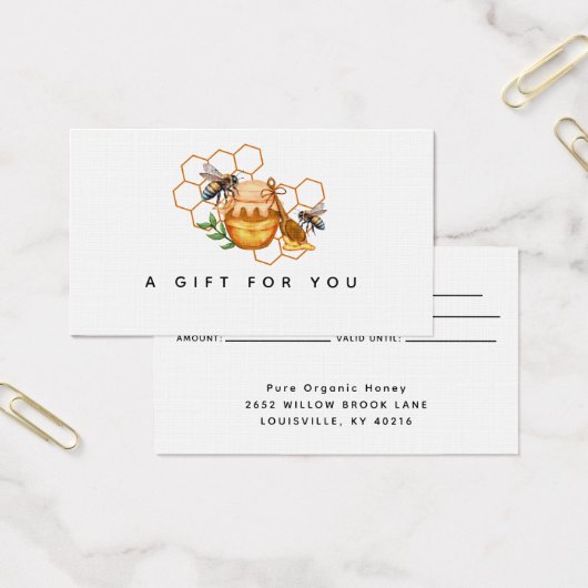 Moderne Waterverf Honingraten met bijen cadeaubon Visitekaartje (Kantoor)