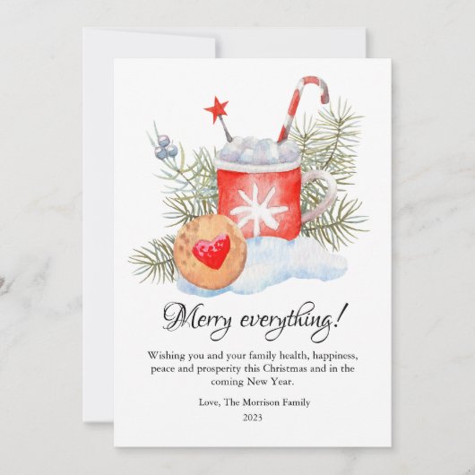 Moderne Waterverf Hot Chocolate Christmas Flat Feestdagenkaart (Voorkant)