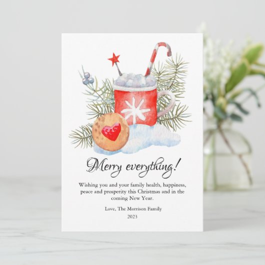 Moderne Waterverf Hot Chocolate Christmas Flat Feestdagenkaart (Staand voorkant)