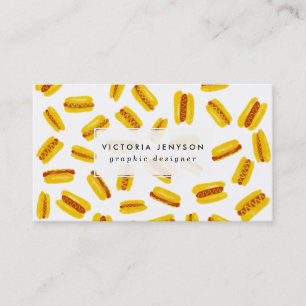 Moderne waterverf hotdog voedselpatroon visitekaartje