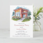 Moderne Waterverf Huis Housewarming Party Kaart (Staand voorkant)