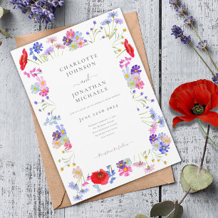 Moderne Waterverf Huwelijk met Wilde Bloemen Kaart