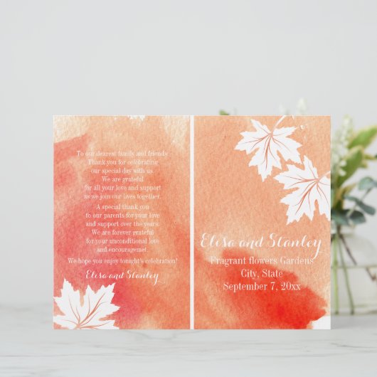 Moderne waterverf huwelijksprogramma voor koraalpe (Staand voorkant)