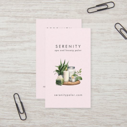 Moderne Waterverf Illustratie Blush QR Code Spa Visitekaartje (Voorkant / Achterkant in situ)