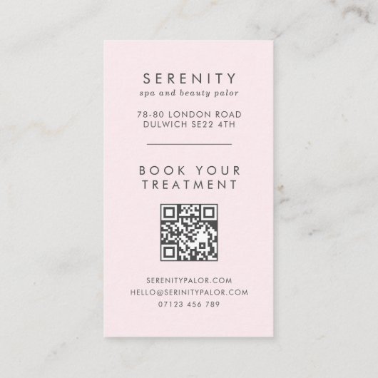 Moderne Waterverf Illustratie Blush QR Code Spa Visitekaartje (Achterkant)