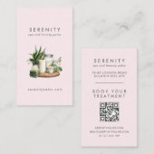 Moderne Waterverf Illustratie Blush QR Code Spa Visitekaartje (Voorkant / Achterkant)