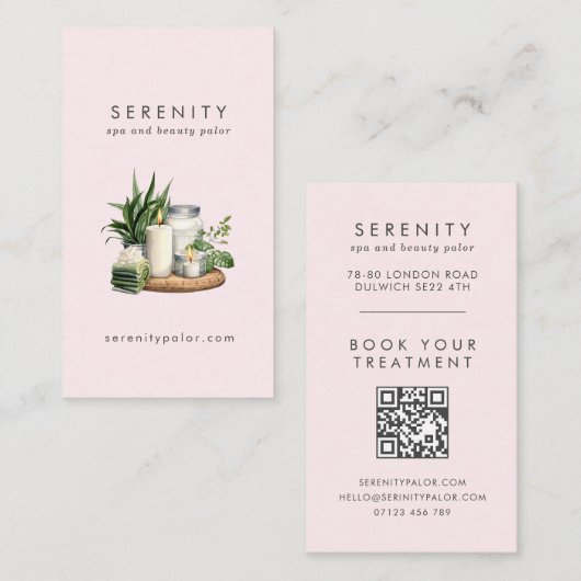 Moderne Waterverf Illustratie Blush QR Code Spa Visitekaartje (Voorkant / Achterkant)