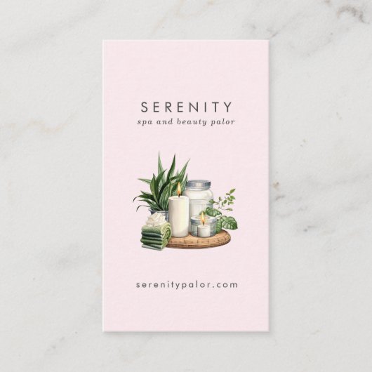 Moderne Waterverf Illustratie Blush QR Code Spa Visitekaartje (Voorkant)