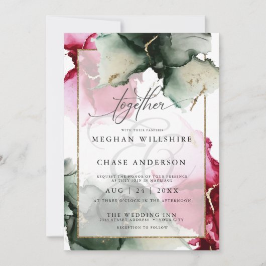 Moderne Waterverf in Fuchsia en Sage Green Kaart (Voorkant)