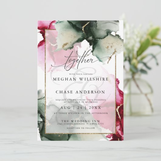 Moderne Waterverf in Fuchsia en Sage Green Kaart (Staand voorkant)