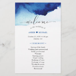Moderne Waterverf Indigo Blue Wedding Programma