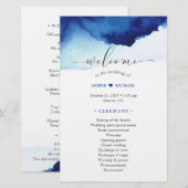 Moderne Waterverf Indigo Blue Wedding Programma (Voorkant / Achterkant)