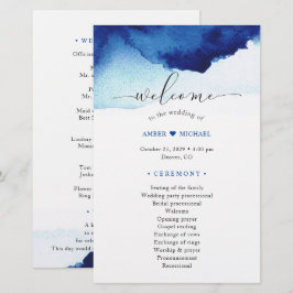 Moderne Waterverf Indigo Blue Wedding Programma