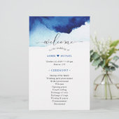 Moderne Waterverf Indigo Blue Wedding Programma (Staand voorkant)