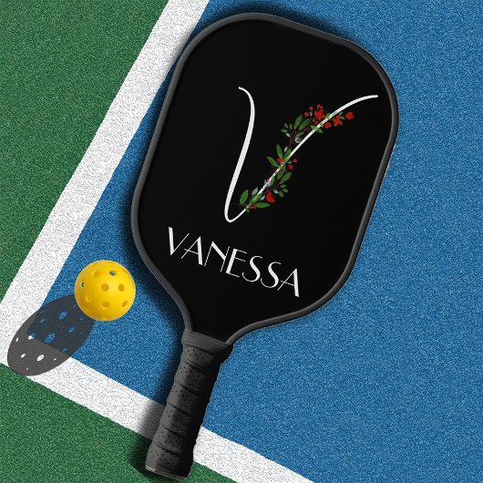 Moderne waterverf initiaal naam V zwart Pickleball Paddle
