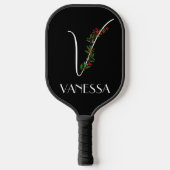 Moderne waterverf initiaal naam V zwart Pickleball Paddle (Voorkant)