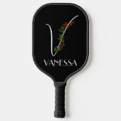 Moderne waterverf initiaal naam V zwart Pickleball Paddle (Achterkant)