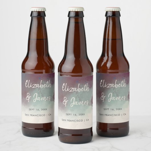 Moderne Waterverf Jewel Tones Boho Bruiloft Bier Etiket (Flessen)