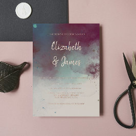 Moderne Waterverf Jewel Tones Boho Bruiloft Folie Uitnodiging