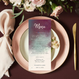 Moderne Waterverf Jewel Tones Boho Bruiloft Menu