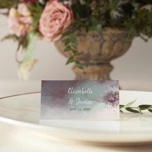 Moderne Waterverf Jewel Tones Wedding Place Card Kaart