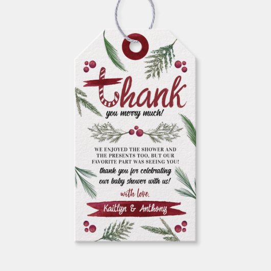 Moderne Waterverf "Joy" Candy Cane Baby shower dat Cadeaulabel (Voorkant)