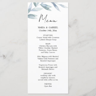 Moderne waterverf. Kaart Airy Wedding Menu