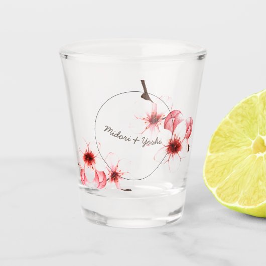 Moderne Waterverf Kersenbloesem Bloesem Huwelijk Shot Glas (Voorkant)