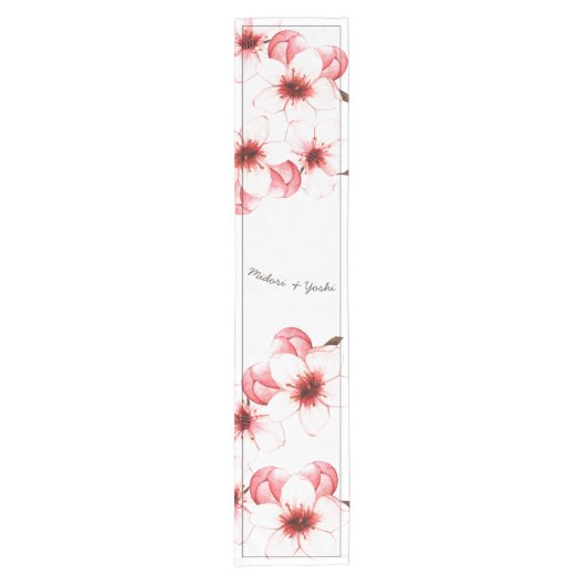 Moderne Waterverf kersenbloesem Japans geïnspireer Korte Tafelloper (Voorkant)