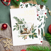 Moderne Waterverf kerst botanische één foto Folie Feestdagenkaart
