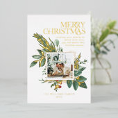 Moderne Waterverf kerst botanische één foto Folie Feestdagenkaart (Staand Voorkant)