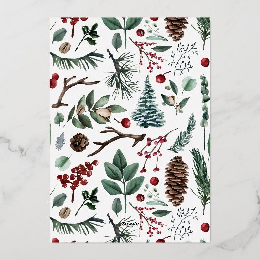 Moderne Waterverf kerst botanische één foto Folie Feestdagenkaart (Achterkant)
