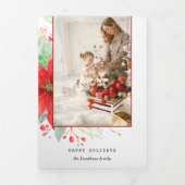 Moderne Waterverf kerst botanische foto Drieluik Kaart (Cover)