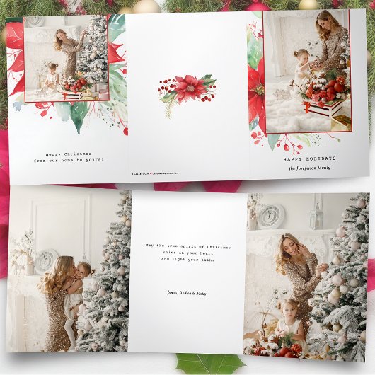 Moderne Waterverf kerst botanische foto Drieluik Kaart