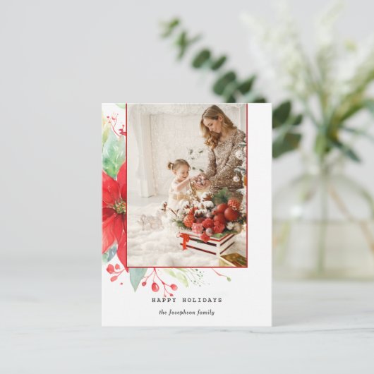Moderne Waterverf kerst botanische foto Feestdagenkaart (Staand voorkant)