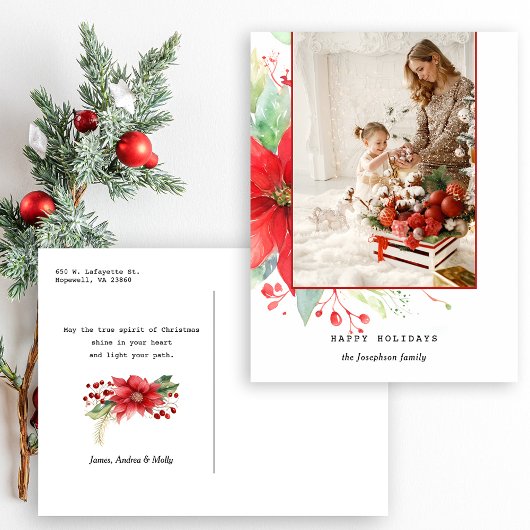 Moderne Waterverf kerst botanische foto Feestdagenkaart