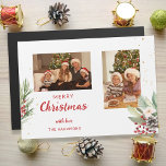 Moderne Waterverf Kerst Botanische Twee-Foto<br><div class="desc">Moderne,  schone twee-foto template met waterverf kerst botanicals en subtiele gouden fonkeltjes.</div>