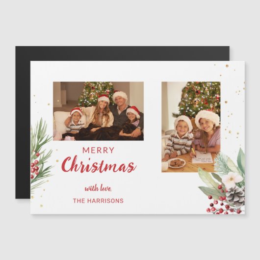 Moderne Waterverf Kerst Botanische Twee-Foto (Voorkant / Achterkant)