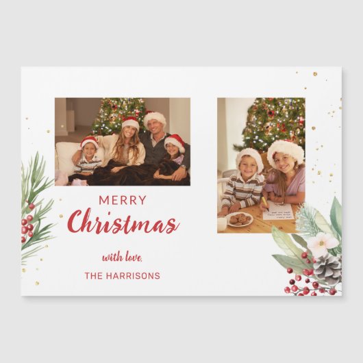 Moderne Waterverf Kerst Botanische Twee-Foto (Voorkant)