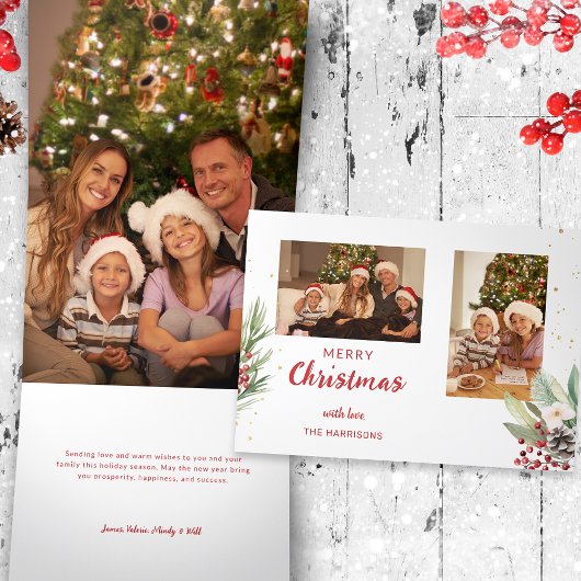 Moderne Waterverf Kerst Botanische Twee-Foto Drieluik Wenskaart