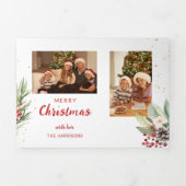 Moderne Waterverf Kerst Botanische Twee-Foto Drieluik Wenskaart (Cover)