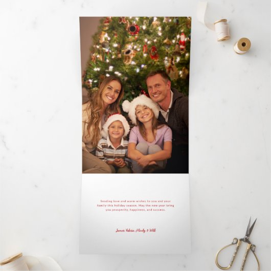 Moderne Waterverf Kerst Botanische Twee-Foto Drieluik Wenskaart (Binnen)