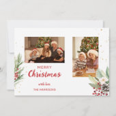 Moderne Waterverf Kerst Botanische Twee-Foto Feestdagenkaart (Voorkant)