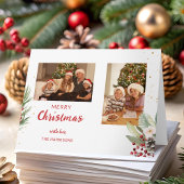 Moderne Waterverf Kerst Botanische Twee-Foto Kaart