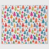 Moderne Waterverf Kerst Kleurrijke dennenbomen Cadeaupapier (Vlak)
