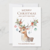 Moderne Waterverf Kerst Ornament Rendier Flat Feestdagenkaart (Voorkant)